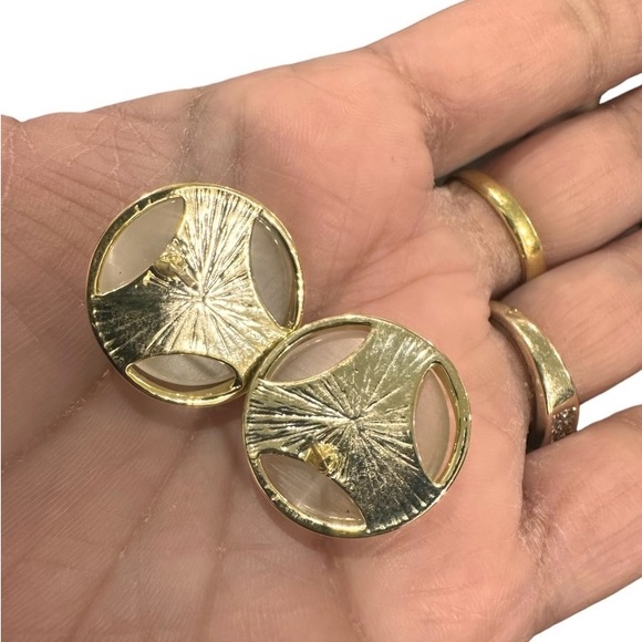 Opal Gold Plated Earrings Large Studs - Picture 8 of 9